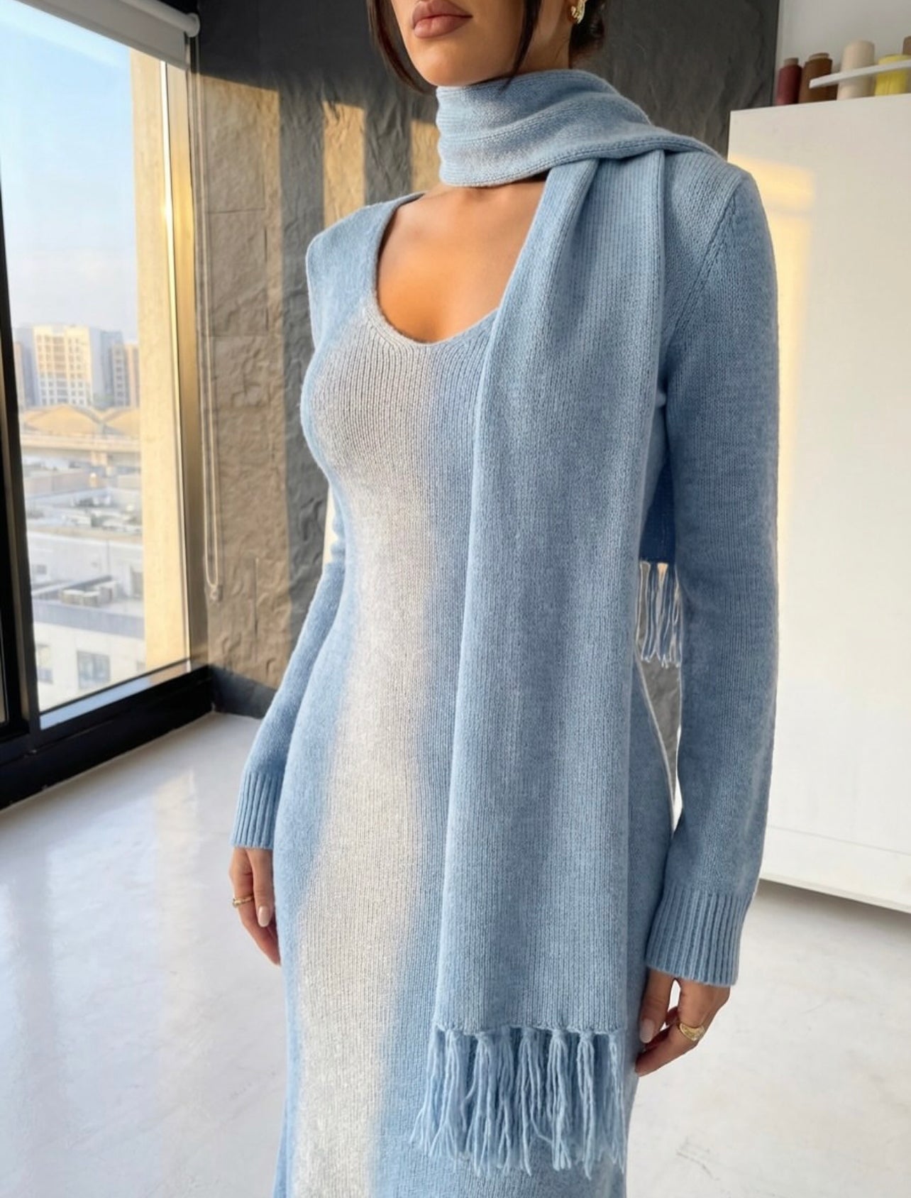 V neck dress scarf